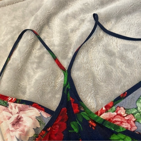 Ambiance Navy Floral Print Spaghetti Racerback Strap Babydoll Flowy Trapeze Dres - Picture 8 of 8